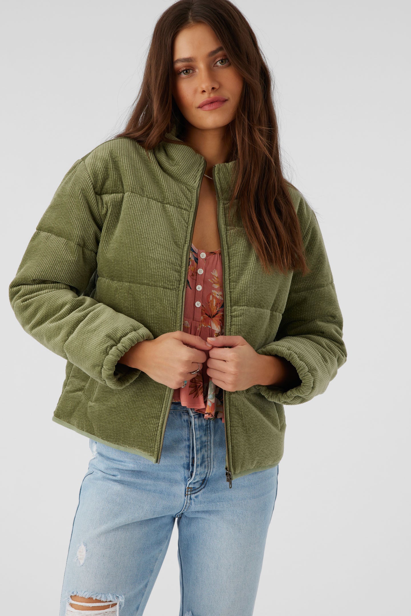 Novah Corduroy Quilted Zip Jacket - Oil Green | O'Neill