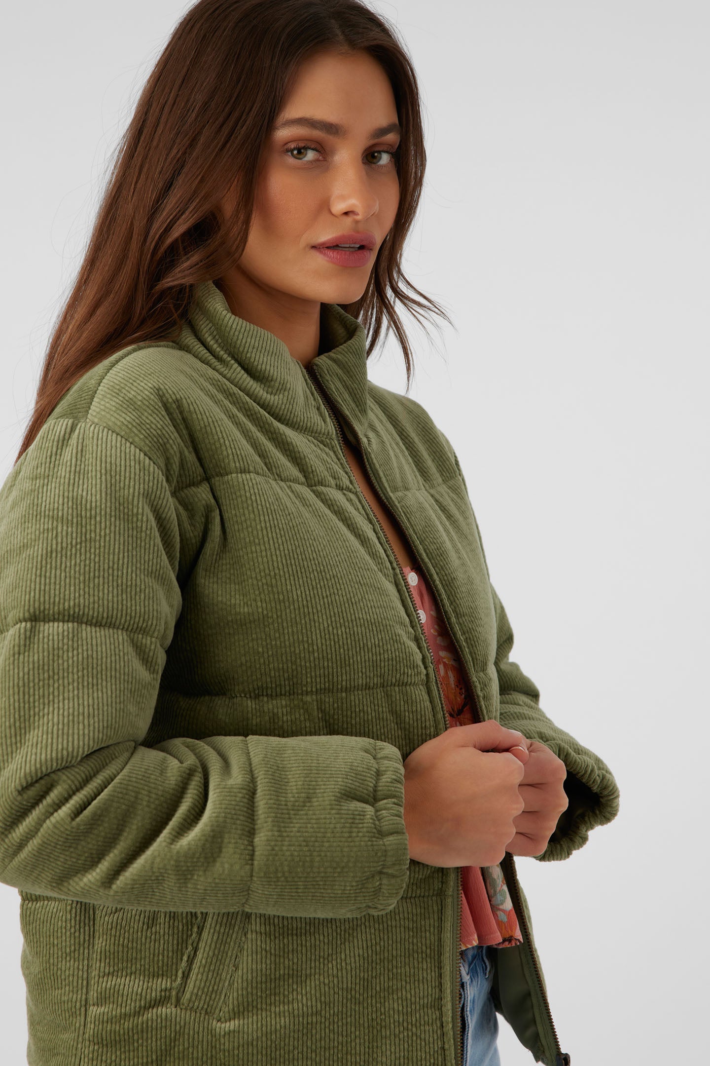 Novah Corduroy Quilted Zip Jacket - Oil Green | O'Neill