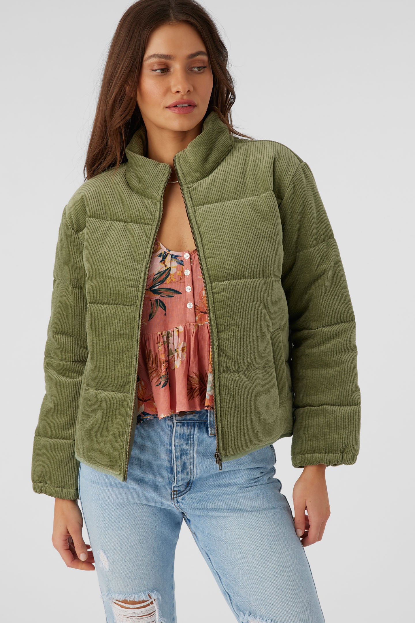 Novah Corduroy Quilted Zip Jacket - Oil Green | O'Neill