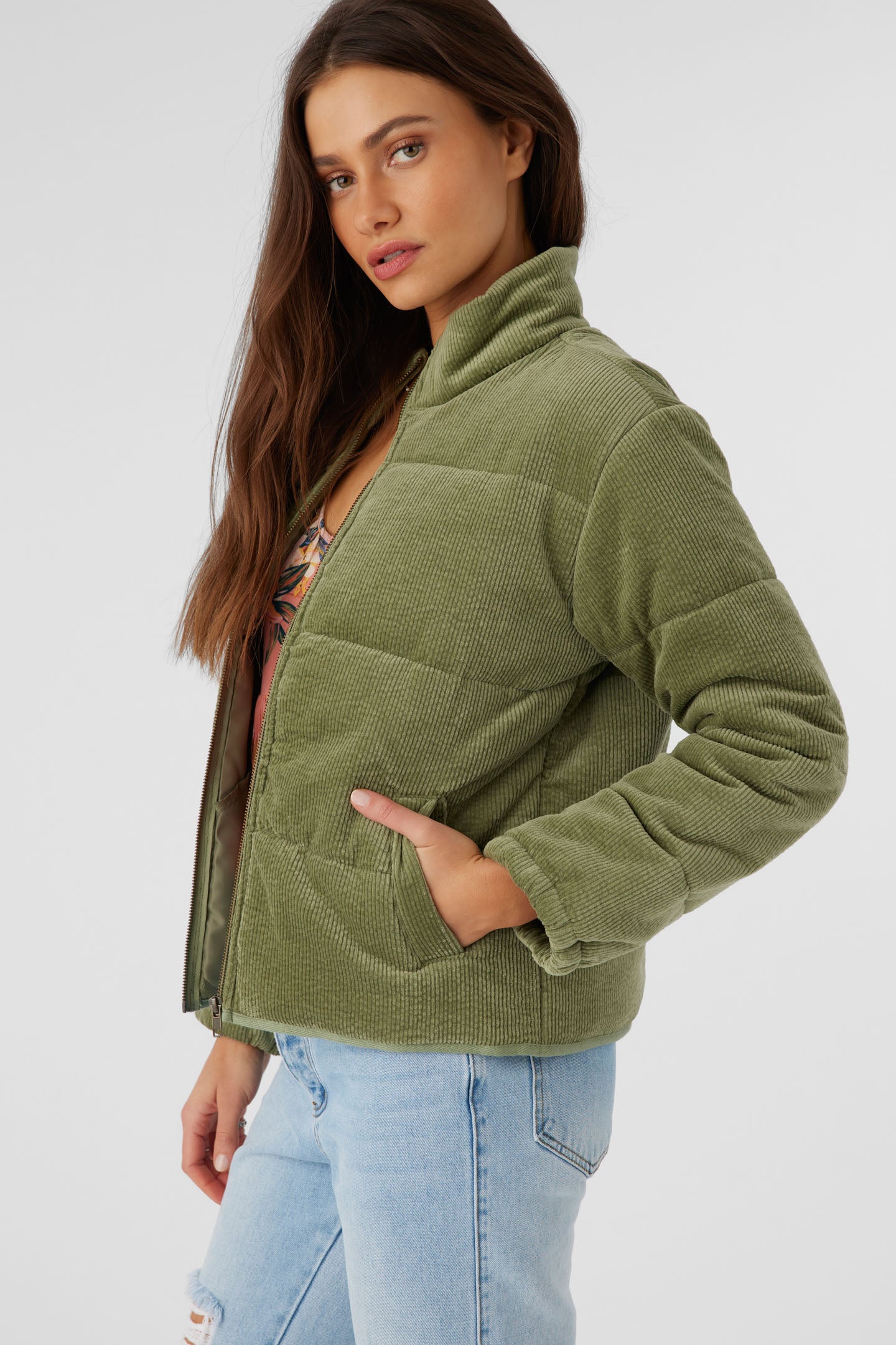 Novah Corduroy Quilted Zip Jacket - Oil Green | O'Neill