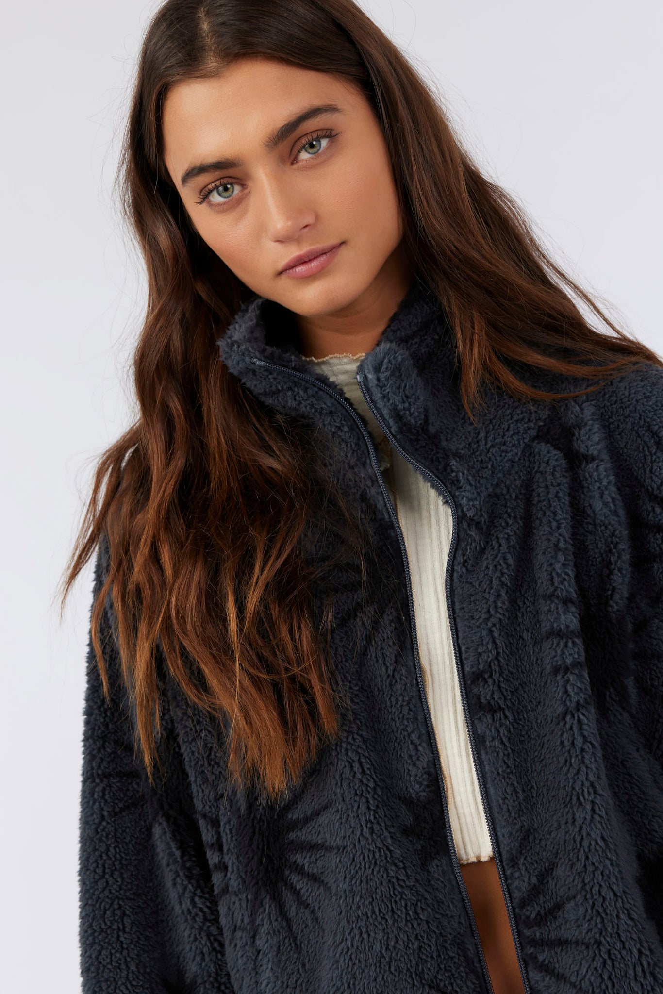Rori High Pile Fleece Cropped Jacket - Slate