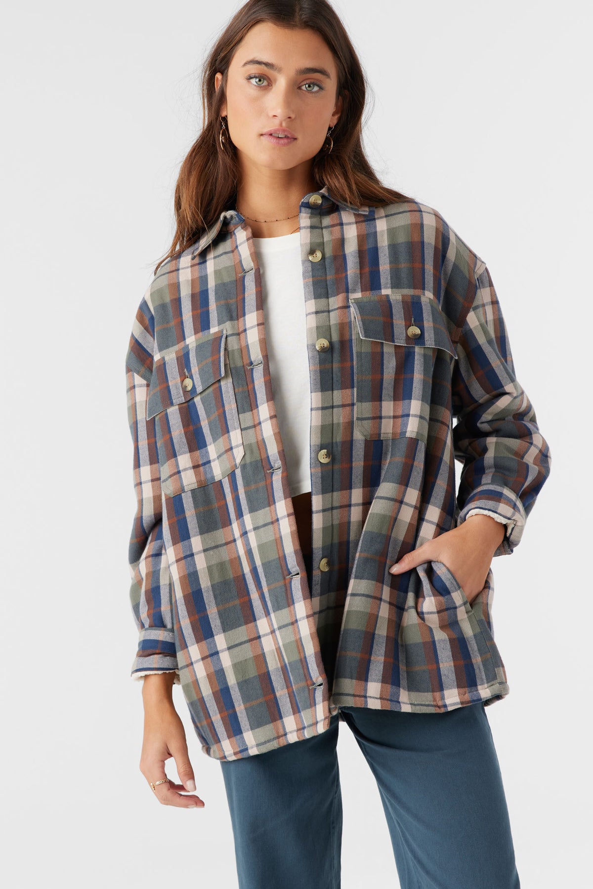 Chance High Pile Lined Flannel Jacket - Oil Green | O