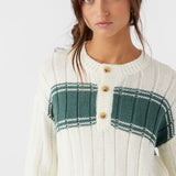 Oceanfront Stripe Henley Long Sleeve Sweater
