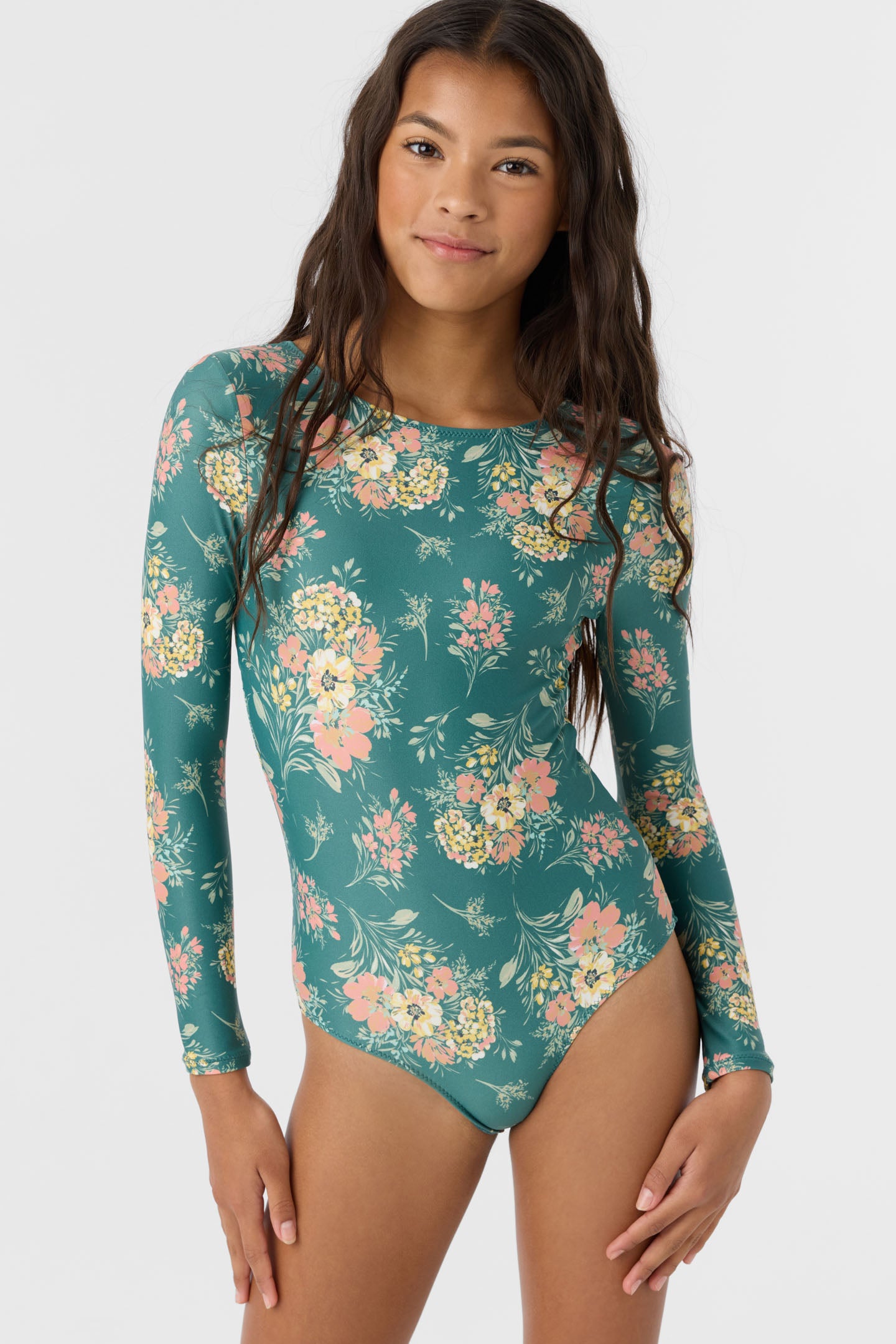 GIRL'S NAYA FLORAL TWIST BACK SURF SUIT