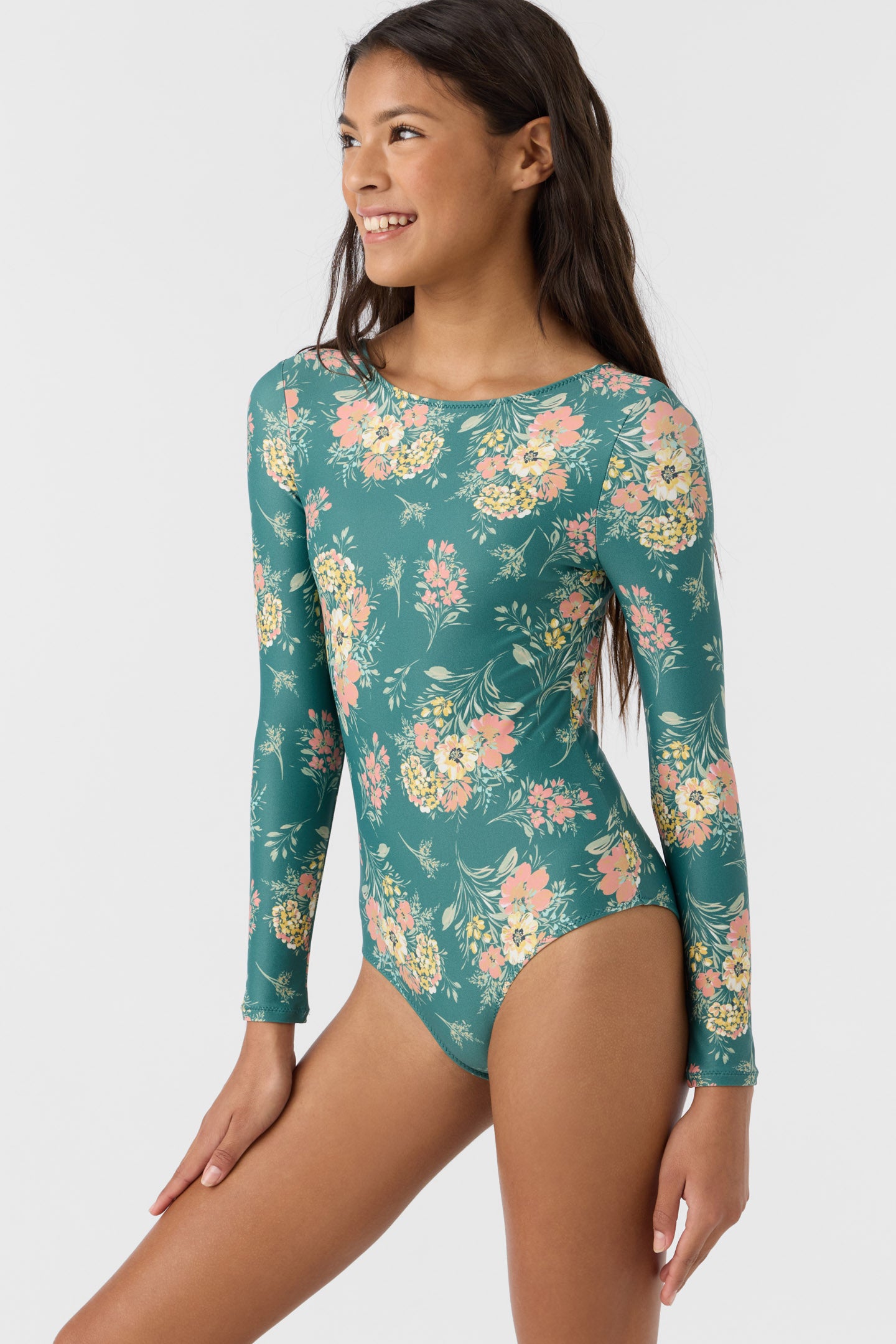 GIRL'S NAYA FLORAL TWIST BACK SURF SUIT