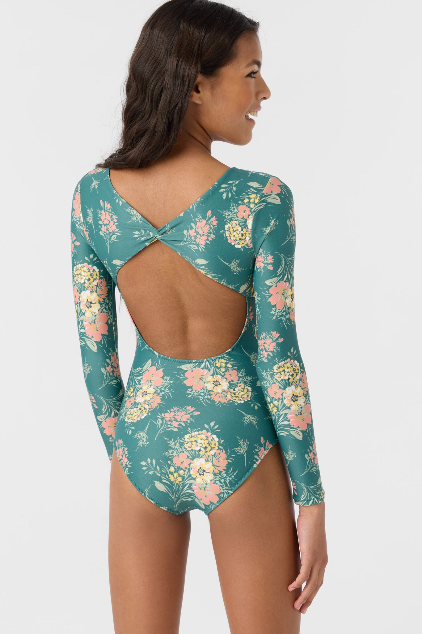 GIRL'S NAYA FLORAL TWIST BACK SURF SUIT