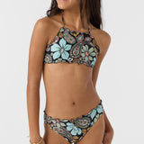 Girl's Mod Boho Ruffle Edge High Neck Swim Set