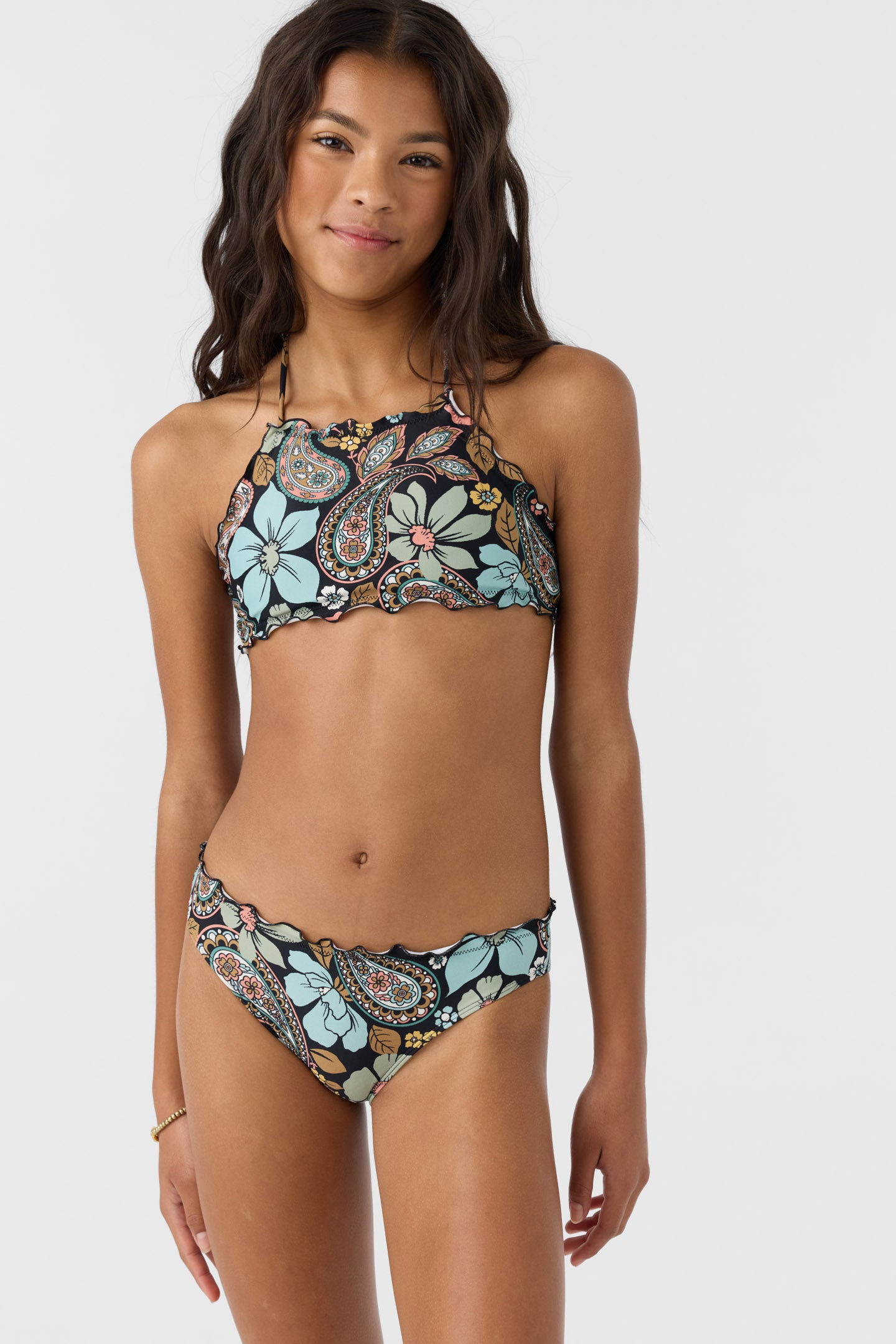 GIRL'S MOD BOHO RUFFLE EDGE HIGH NECK SWIM SET