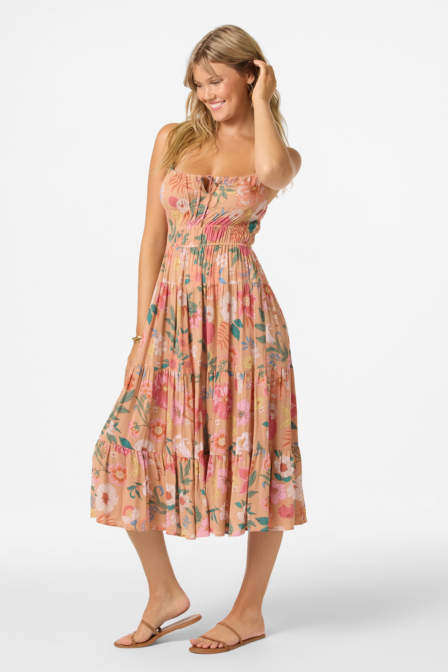 esther embroidered midi dress Esther Camella Midi Dress - Cork
