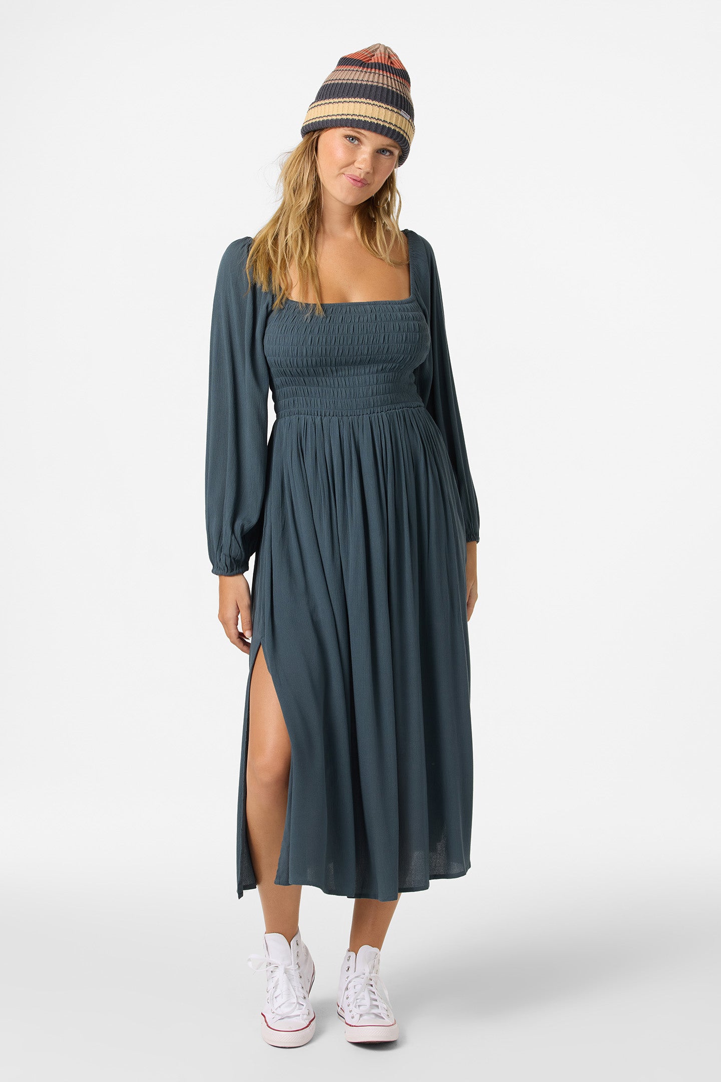 knee length dresses for ladies Z Supply Goodwin Stripe Midi Dress In Iced Coffee main image 1