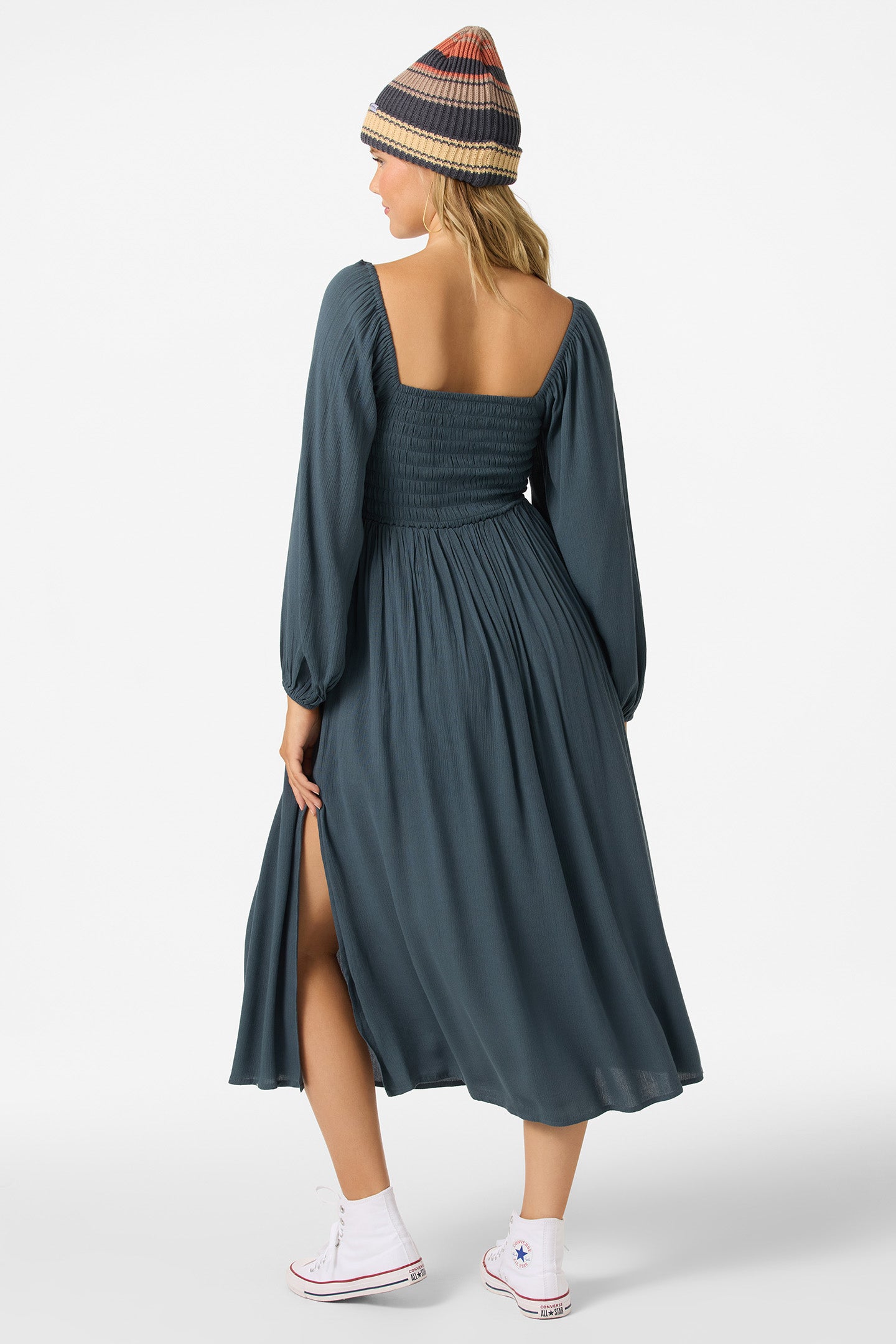 O'neill Women's Gracyn Smocked Long Sleeve Midi Dress - Slate