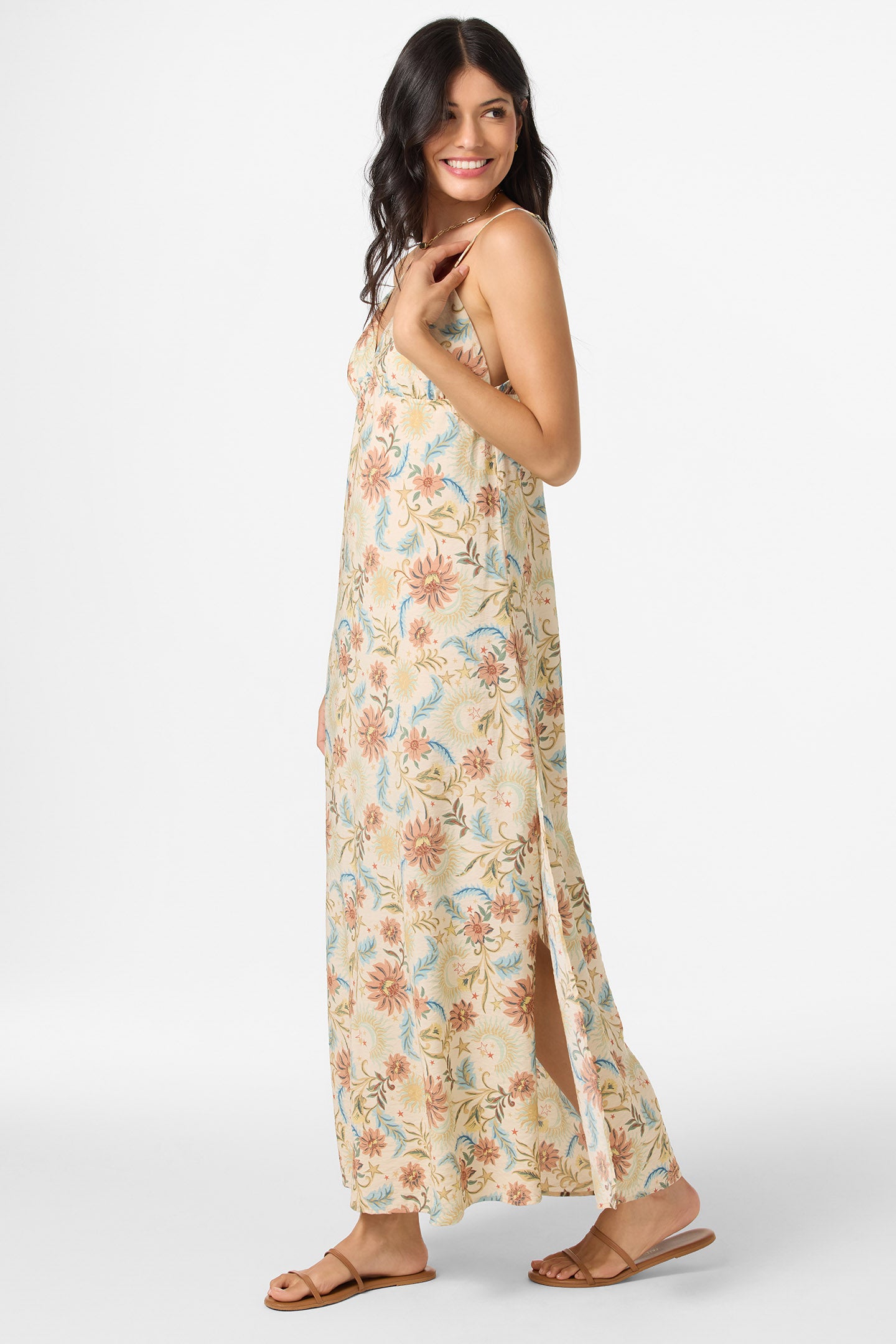 women printed maxi dress O'Neill Women's Althea Lunar Maxi Dress in Tapioca, Size XS, Nylon/Viscose