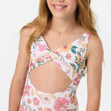 Girl's Camellia Floral Twisted One-Piece