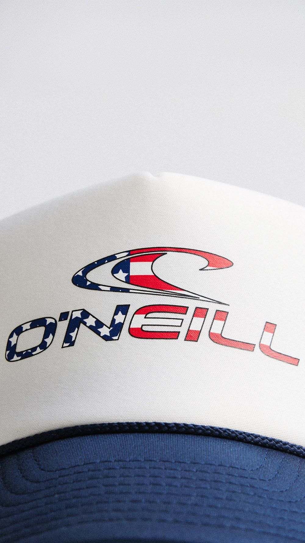 White cap with O'Neill logo on a light gray background