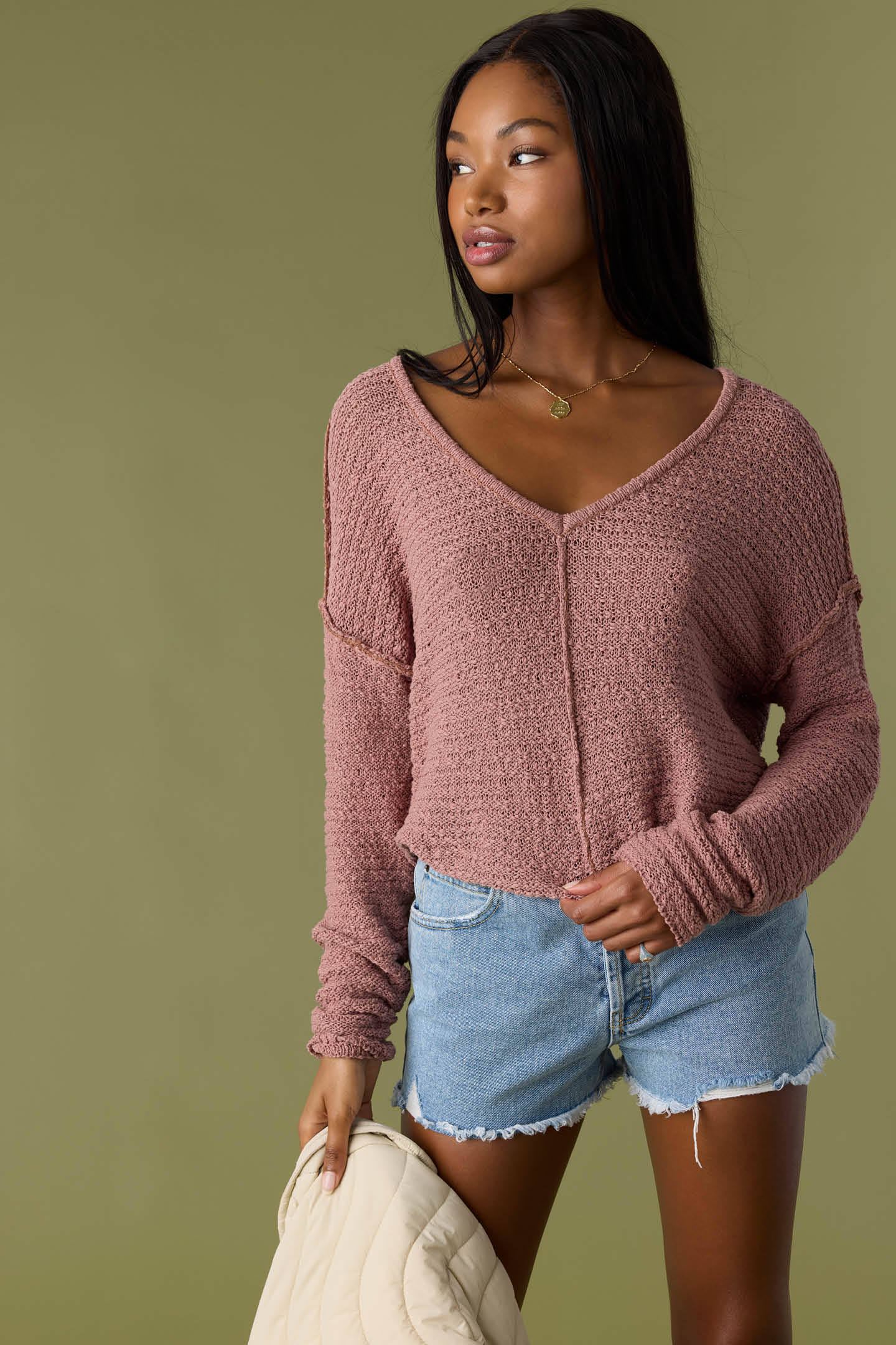 MARINA COTTON SLUB V-NECK SWEATER