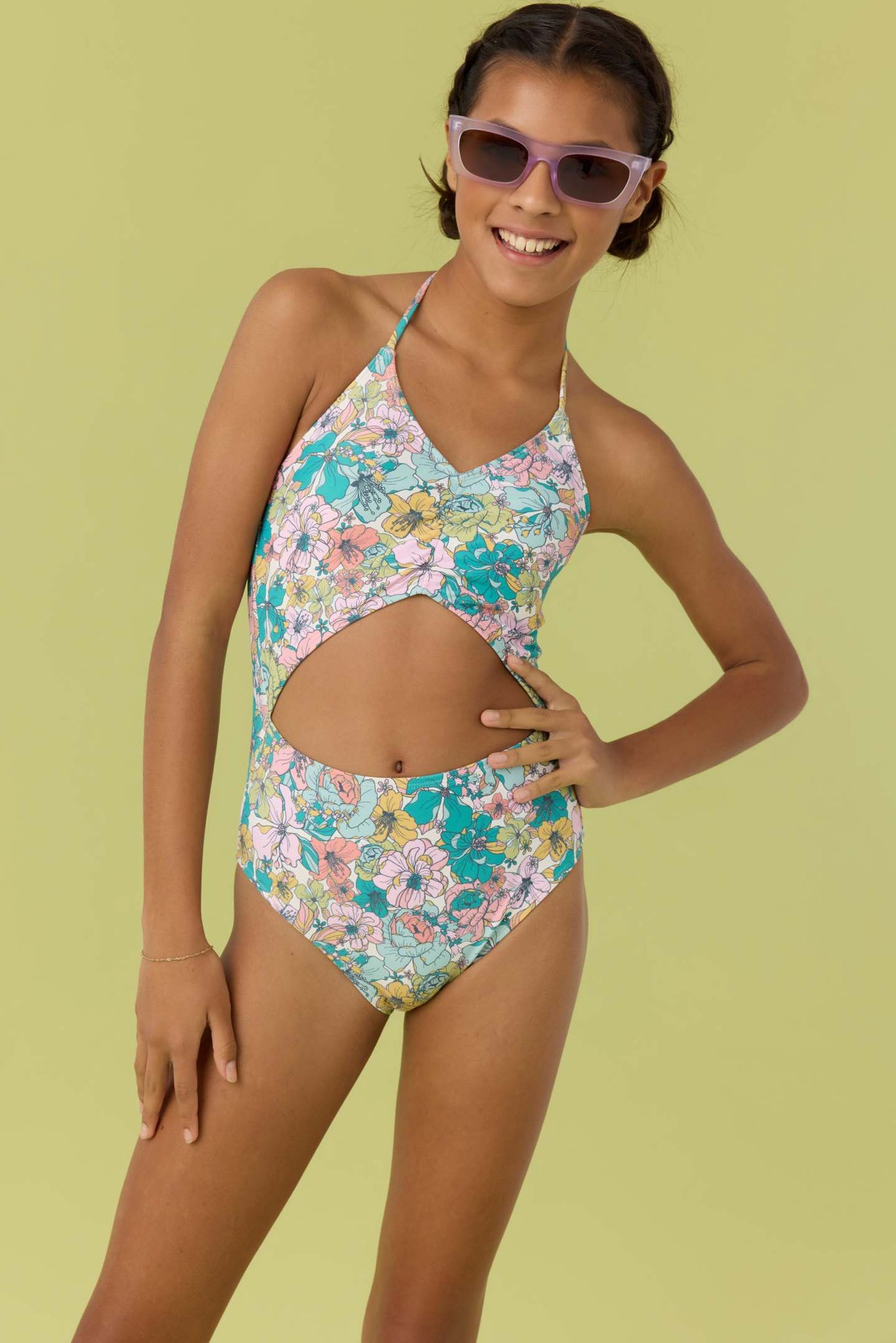 GIRL'S JANIS FLORAL CINCHED ONE-PIECE