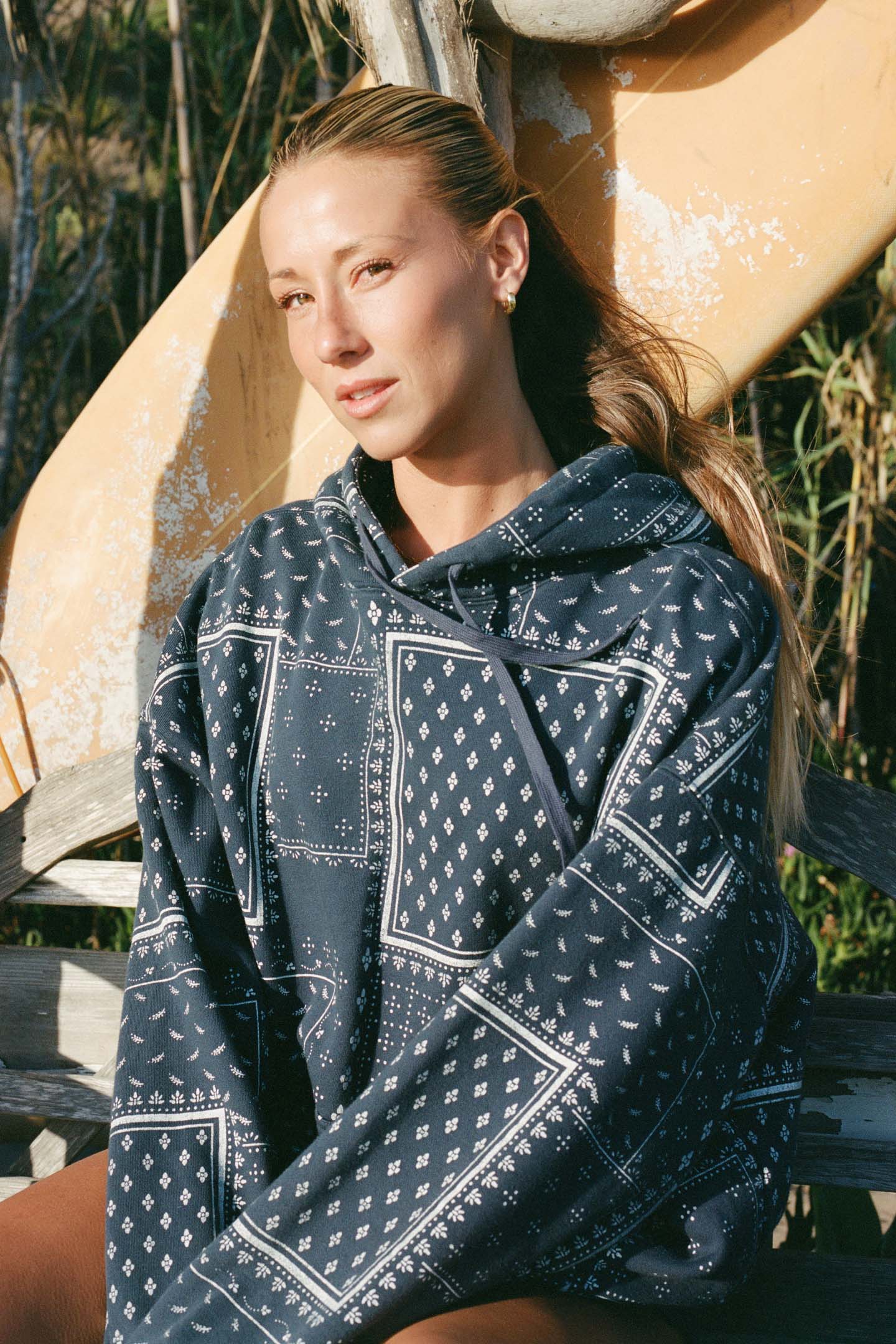 O'Riginals Vintage Bandana Printed Hoodie Pullover Fleece - Navy
