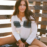 Oceanfront Stripe Henley Long Sleeve Sweater