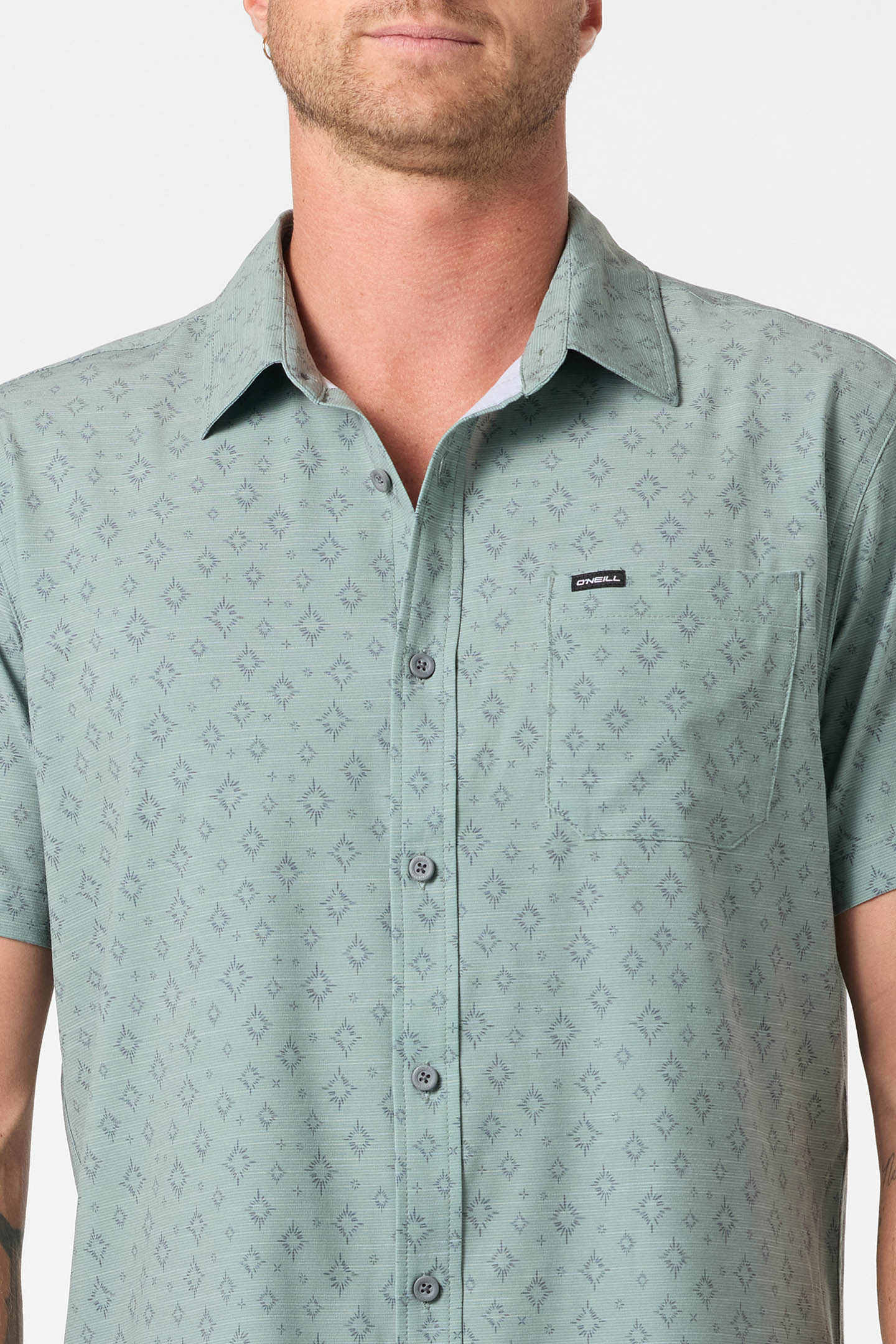 O'Neill Men's UPF Slub Standard Short Sleeve Woven Shirt, Medium, Sage