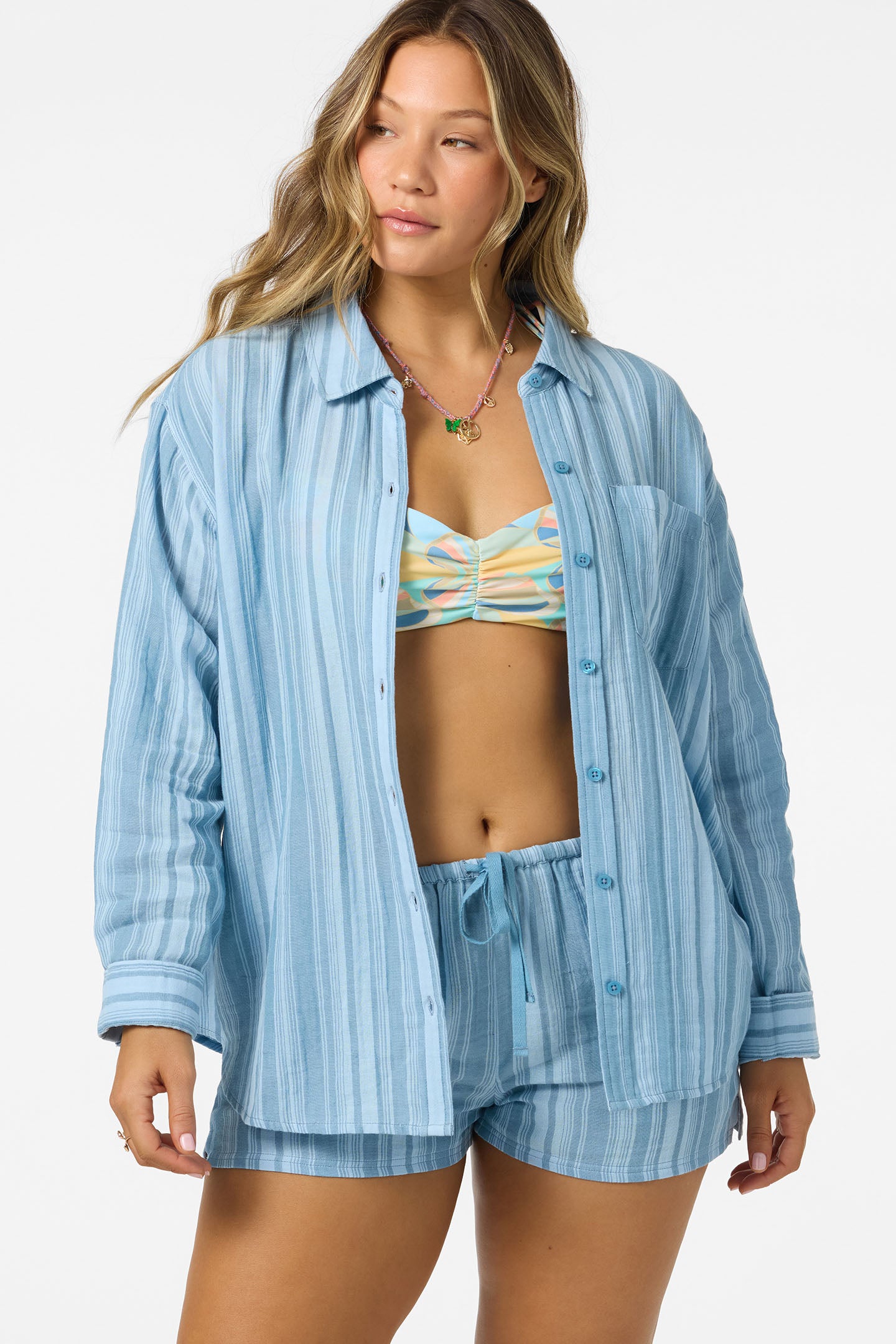 Leni Waves Stripe Relaxed Top Long Sleeve - Chambray Blue | O'Neill