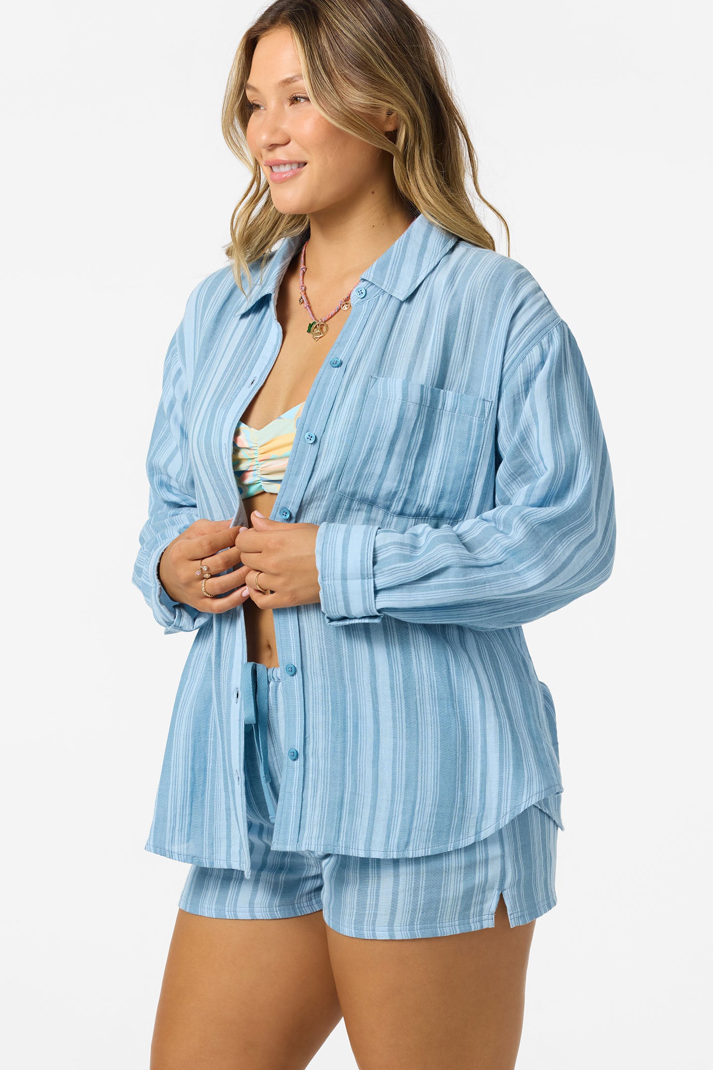 Leni Waves Stripe Relaxed Top Long Sleeve - Chambray Blue | O'Neill