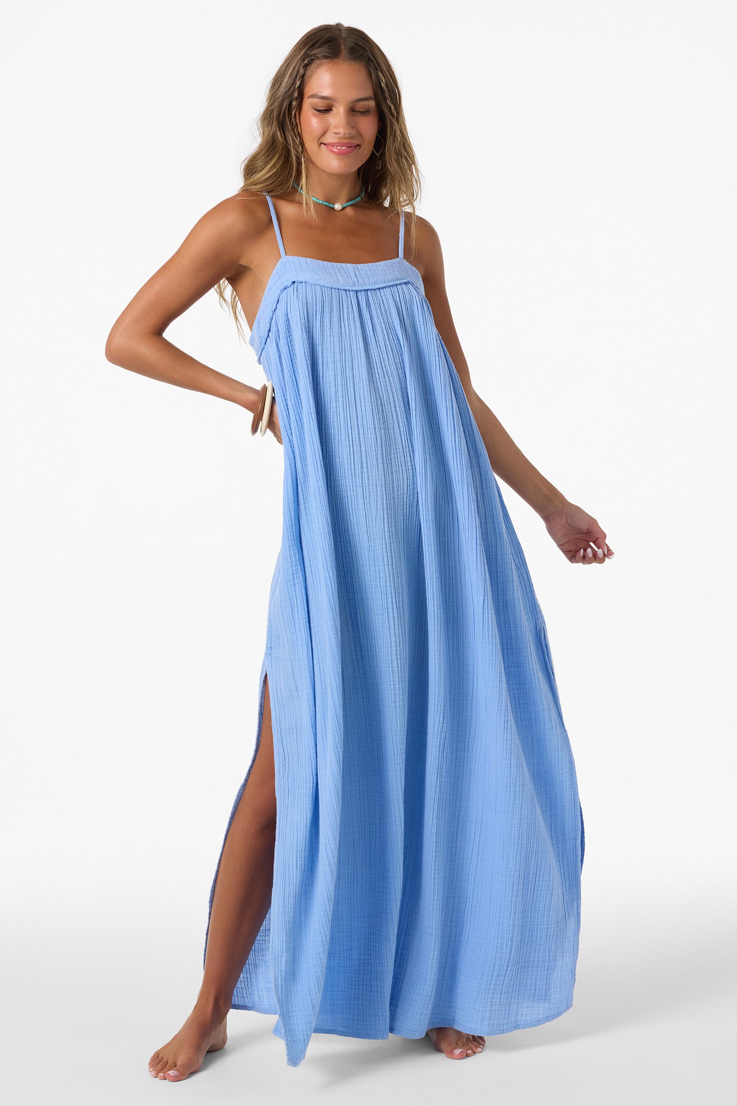 O'Neill Women's Saltwater Solids Sai Maxi Cover-Up Dress in Blue Glass, Size XL