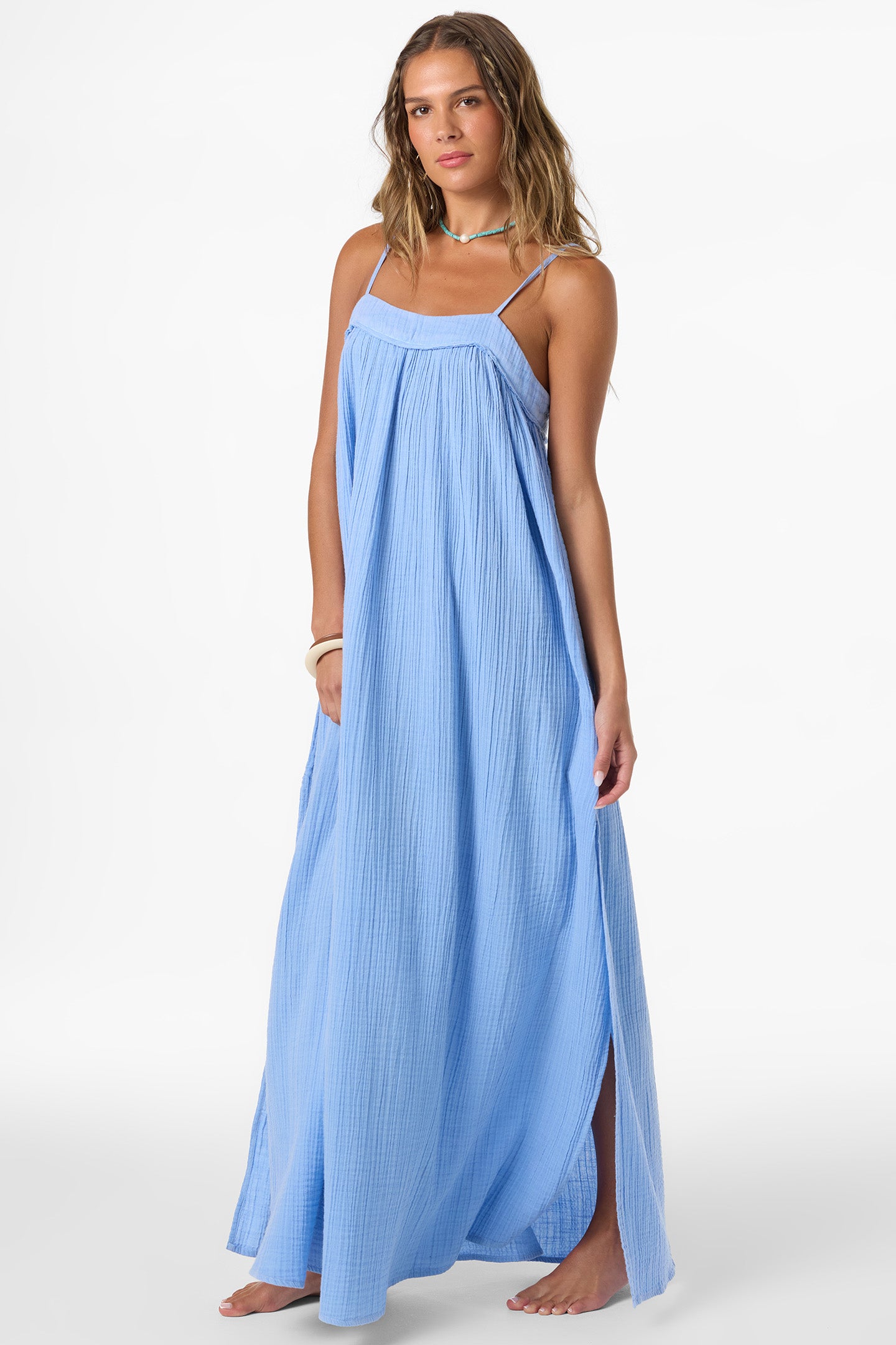 O'Neill Women's Saltwater Solids Sai Maxi Cover-Up Dress in Blue Glass, Size XL