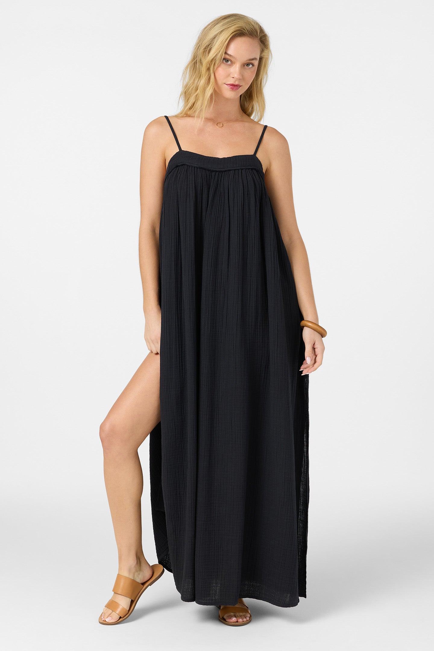 O'Neill Women's Saltwater Solids Sai Maxi Cover-Up Dress in Black, Size Large