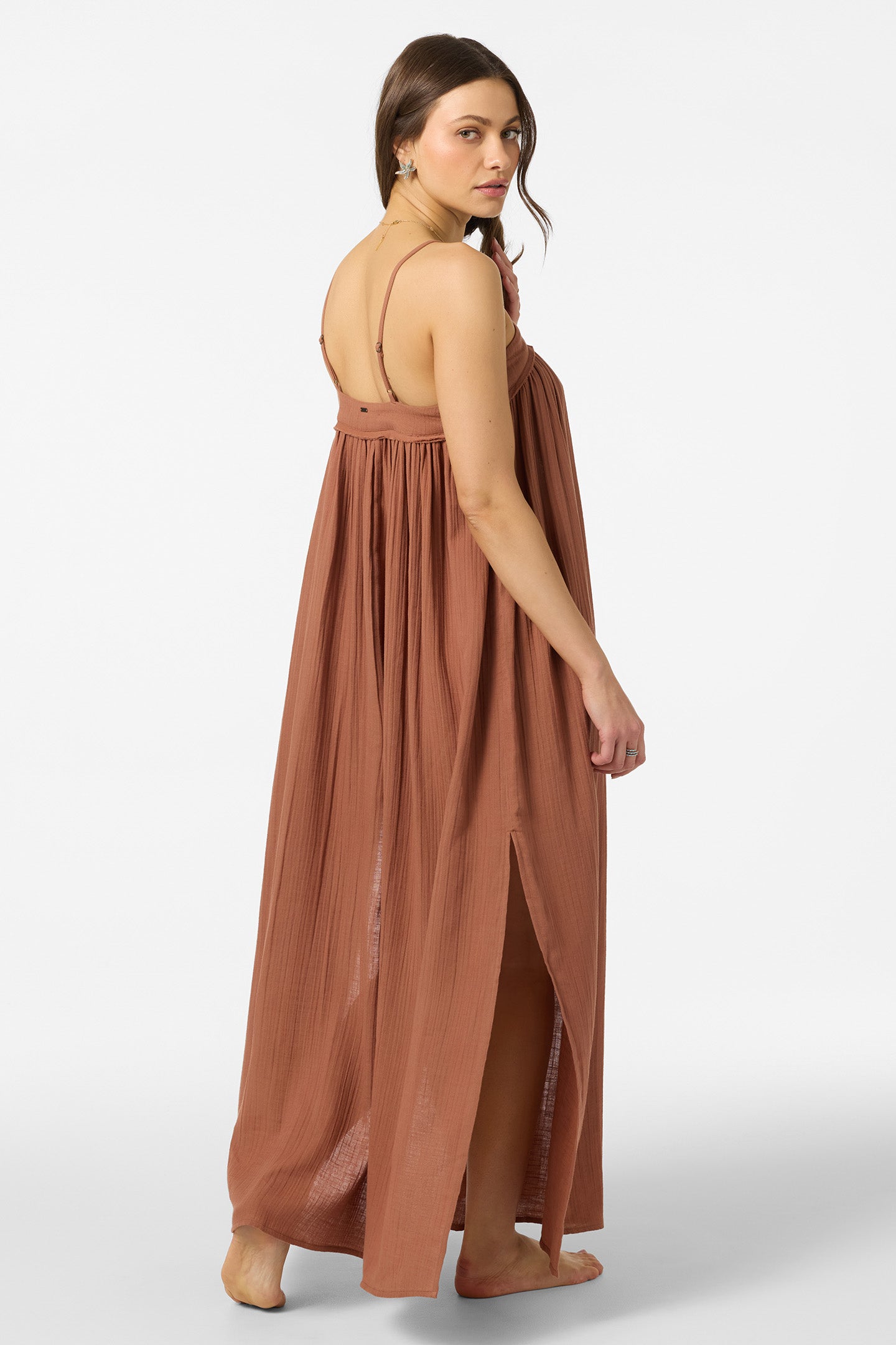 O'Neill Women's Saltwater Solids Sai Maxi Cover-Up Dress in Carob Brown, Size Small O'Neill Women's Saltwater Solids Sai Maxi Cover-Up Dress in Carob Brown, Size Small