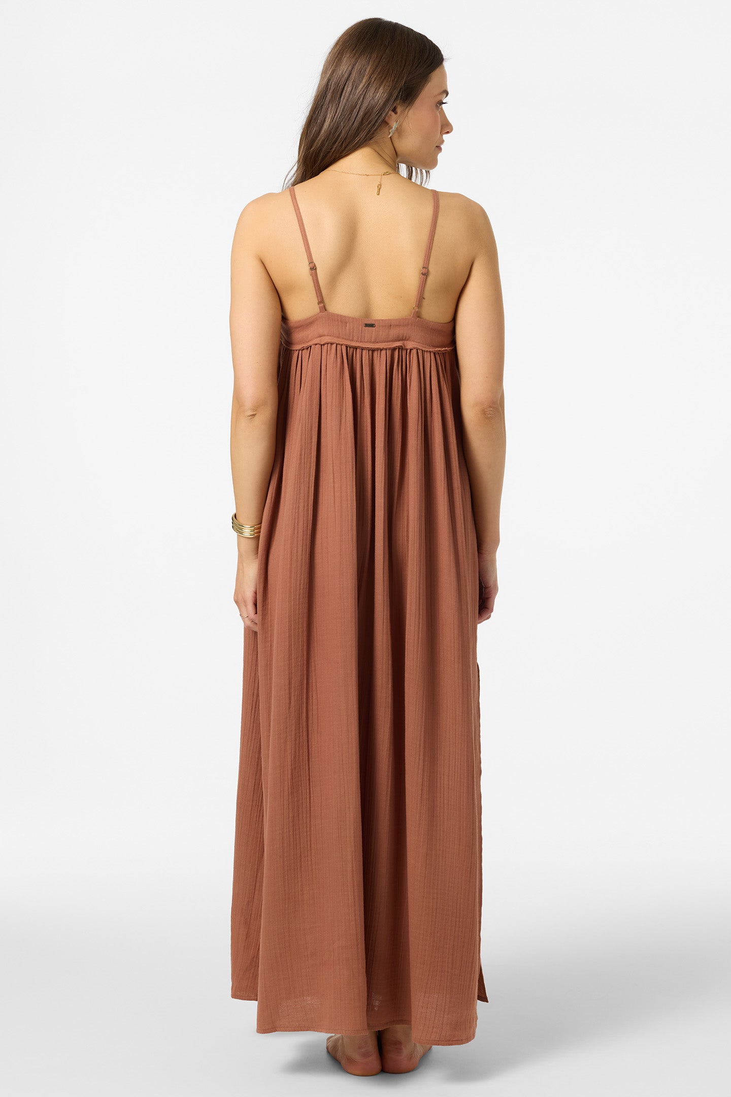 cheap lace beach wedding dresses O'Neill Women's Saltwater Solids Sai Maxi Cover-Up Dress in Carob Brown, Size Small
