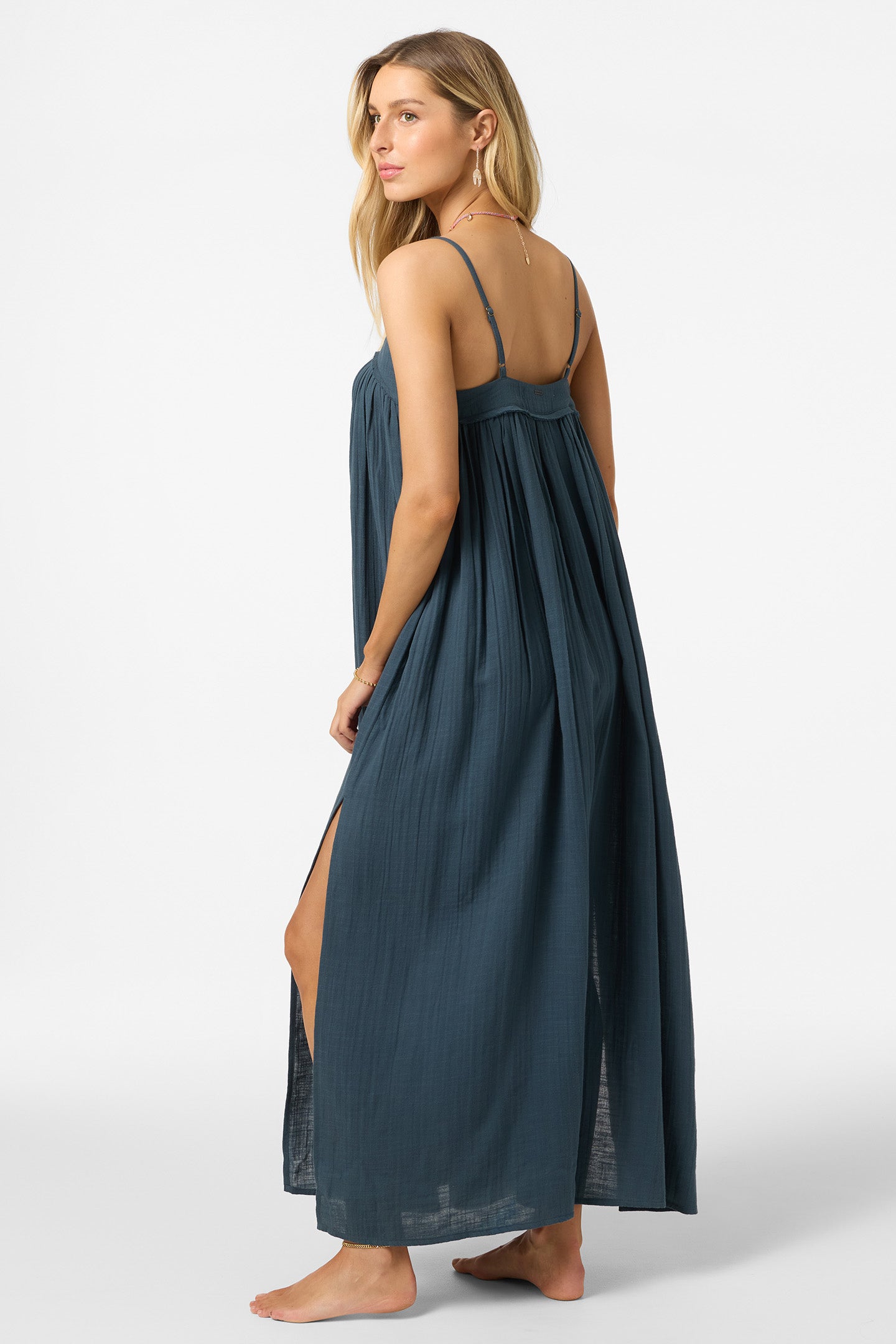 O'Neill Women's Saltwater Solids Sai Maxi Cover-Up Dress in Slate, Size Medium