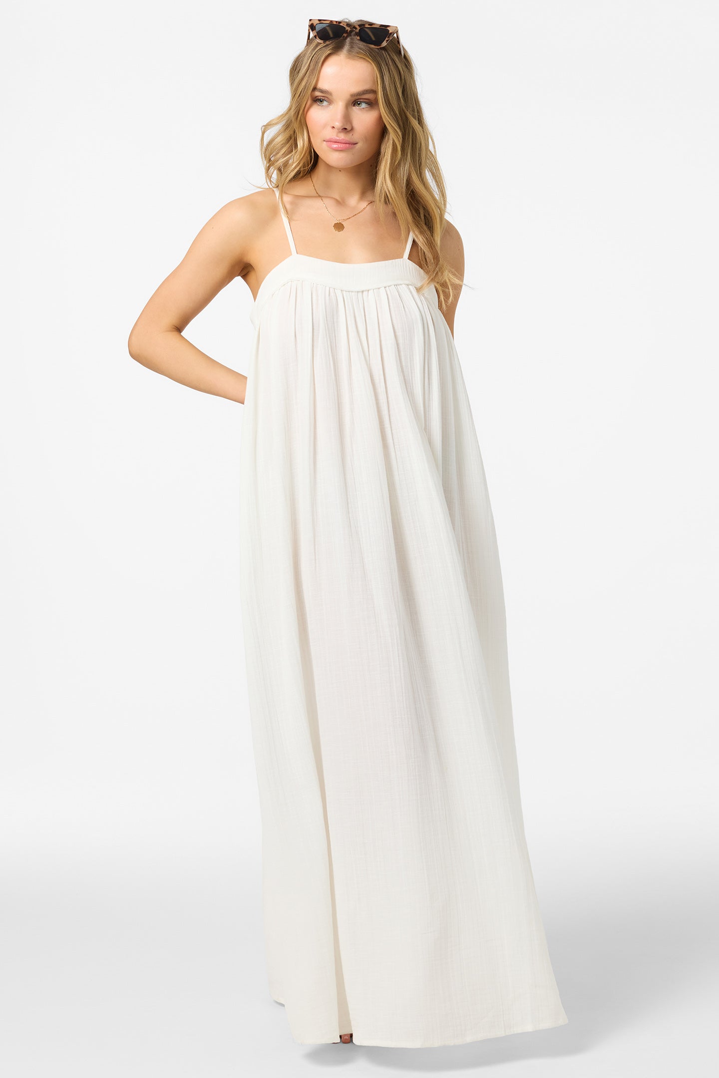 spaghetti strap maxi dress white O'Neill Women's Saltwater Solids Sai Maxi Cover-Up Dress in White, Size XL