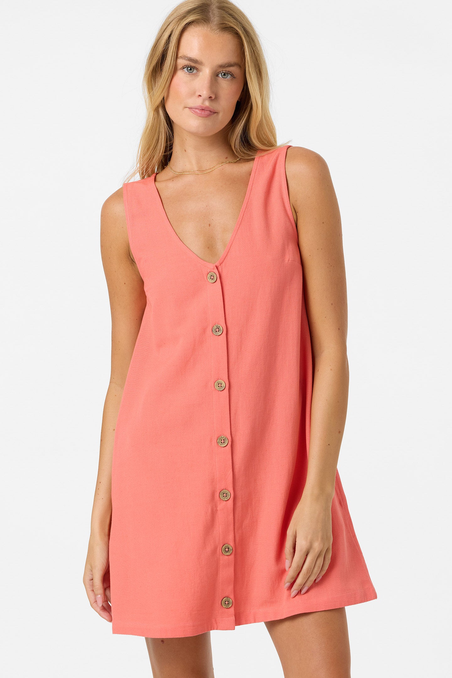 O'Neill Women's Sanders Mini Dress in Georgia Peach, Size Medium, Linen/Viscose