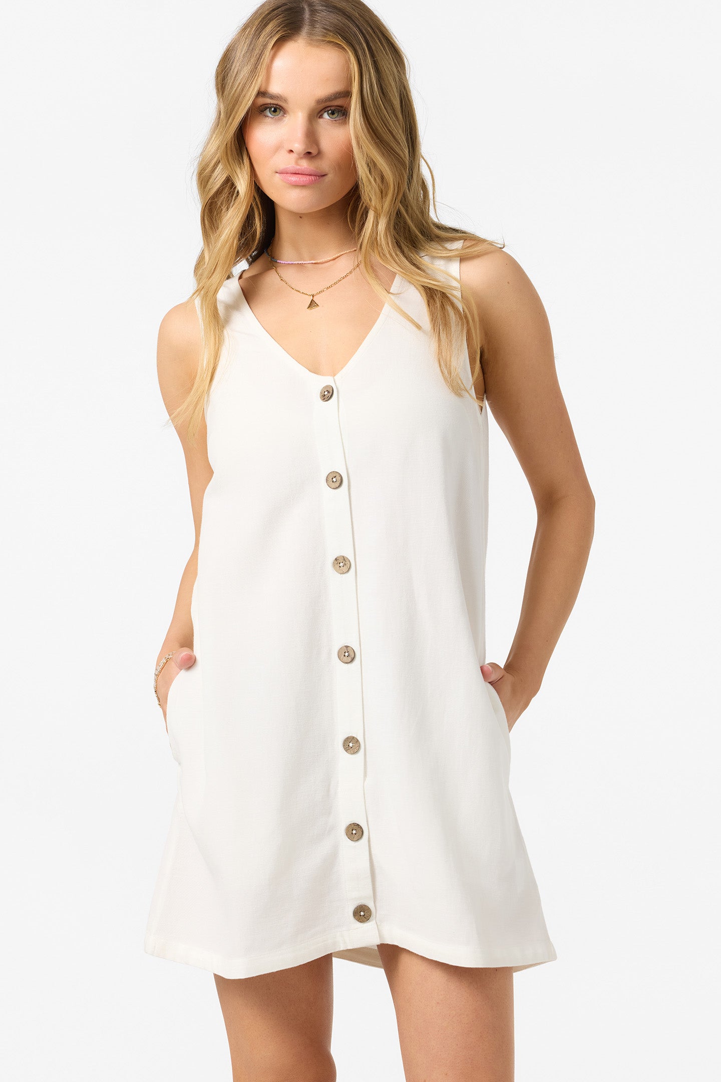 O'neill Women's Sanders Mini Dress in White, Size 2XL, Linen/Viscose