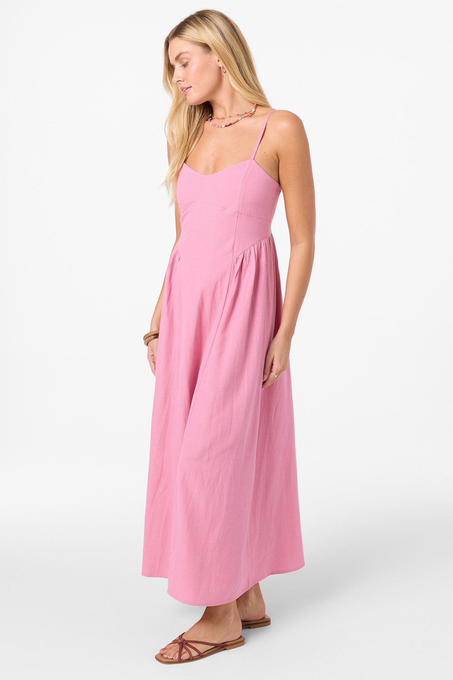 O'Neill Women's Linden Solid Dress Midi Dress in Cashmere Rose, Size Large, Linen