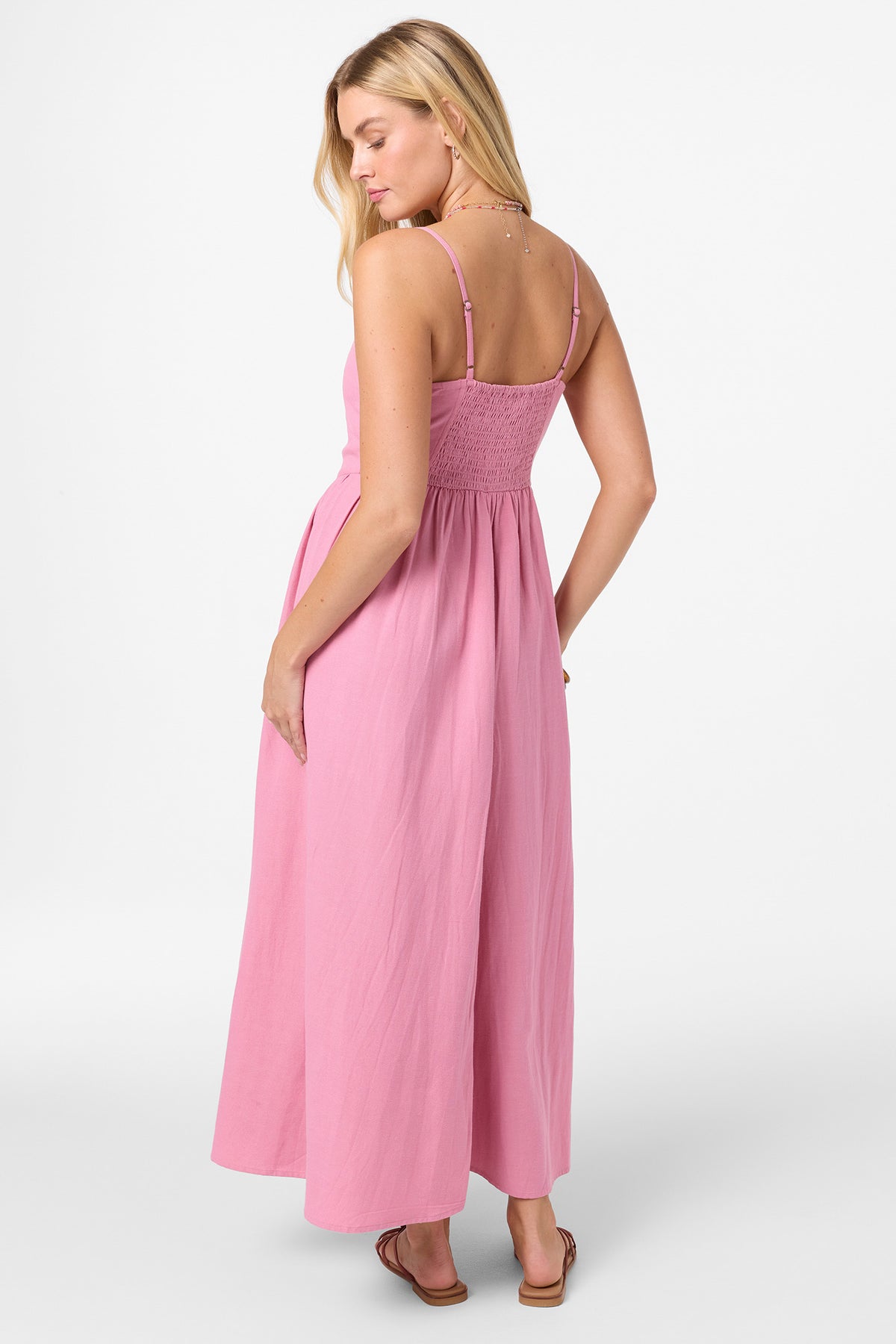 O'Neill Women's Linden Solid Dress Midi Dress in Cashmere Rose, Size Large, Linen
