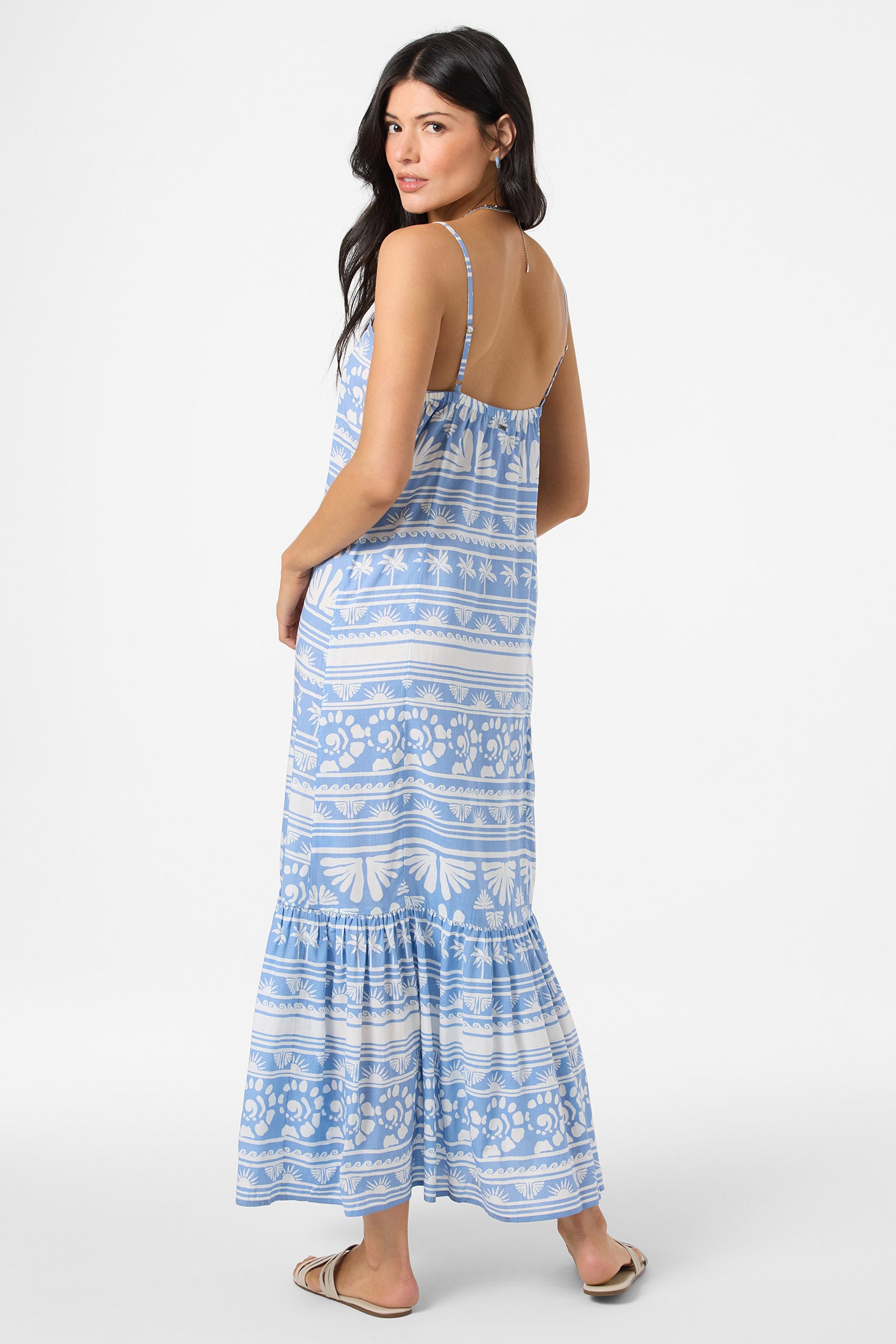 blue and white abstract dress Living It Light Blue Abstract Midi Dress Large