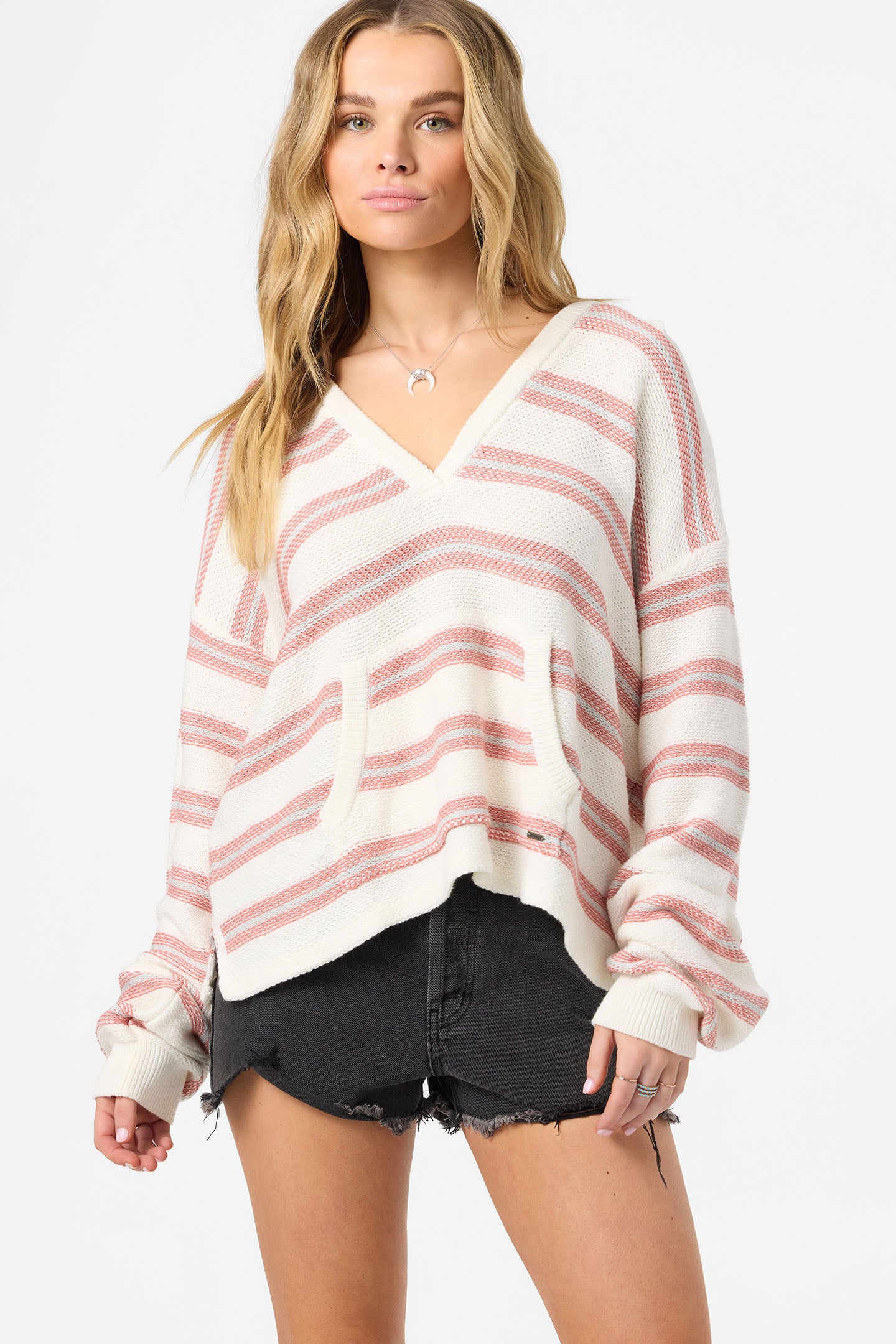 Catamaran Relaxed Hooded Sweater Long Sleeve Top - Canyon Rose | O