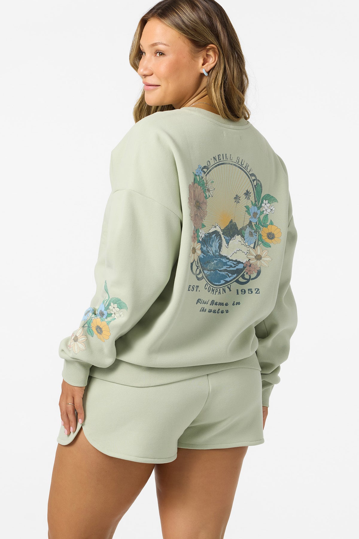 Petal Oversized Crew Crew Neck Fleece - Desert Sage | O