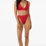 Shorebreak Rib Santa Barbara High Rise Cheeky Bottoms - Lifeguard Red | O'Neill