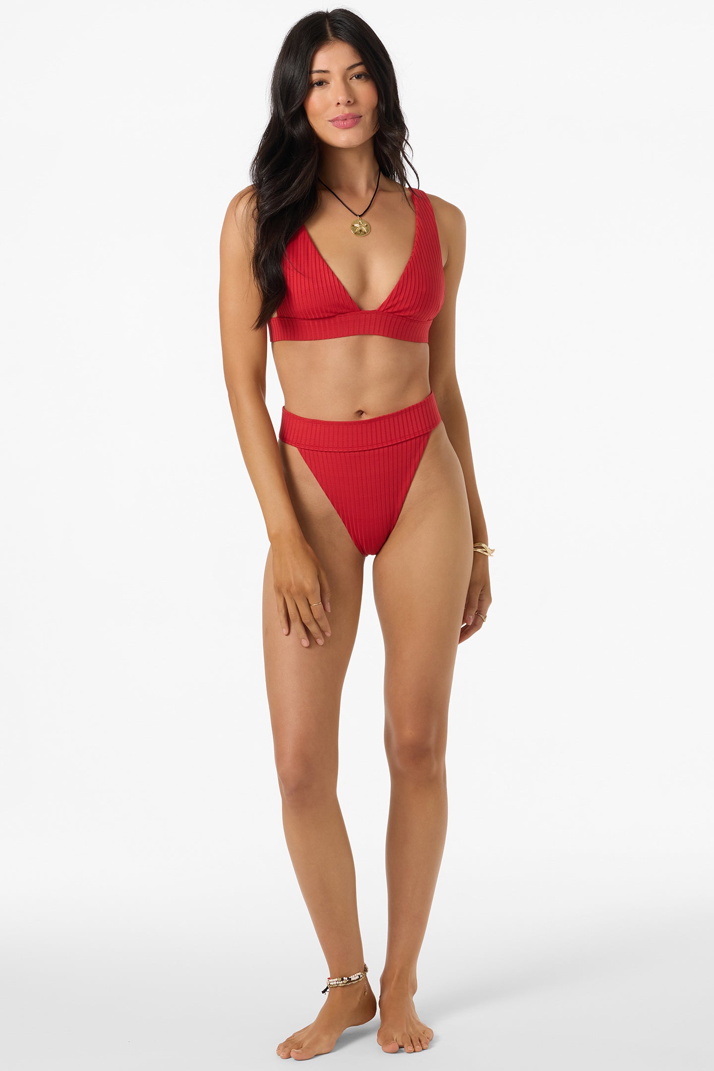 Shorebreak Rib Santa Barbara High Rise Cheeky Bottoms - Lifeguard Red | O'Neill