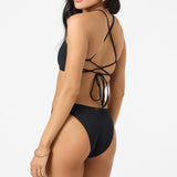 Saltwater Solids Flamenco Cheeky Bottoms - Check w/ Morgan - Black | O'Neill