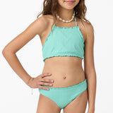 Girl's Shorebreak Rib Ruffle Edge Hi Neck Swim Set