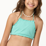 Girl's Shorebreak Rib Ruffle Edge Hi Neck Swim Set