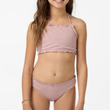 Girl's Shorebreak Rib Ruffle Edge Hi Neck Swim Set