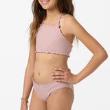 Girl's Shorebreak Rib Ruffle Edge Hi Neck Swim Set