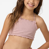 Girl's Shorebreak Rib Ruffle Edge Hi Neck Swim Set