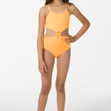 Girl's Shorebreak Rib Knot Front One-Piece - Neon Apricot Nectar | O'Neill
