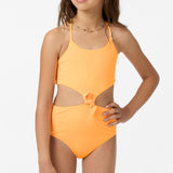 Girl's Shorebreak Rib Knot Front One-Piece - Neon Apricot Nectar | O'Neill