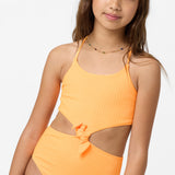 Girl's Shorebreak Rib Knot Front One-Piece - Neon Apricot Nectar | O'Neill